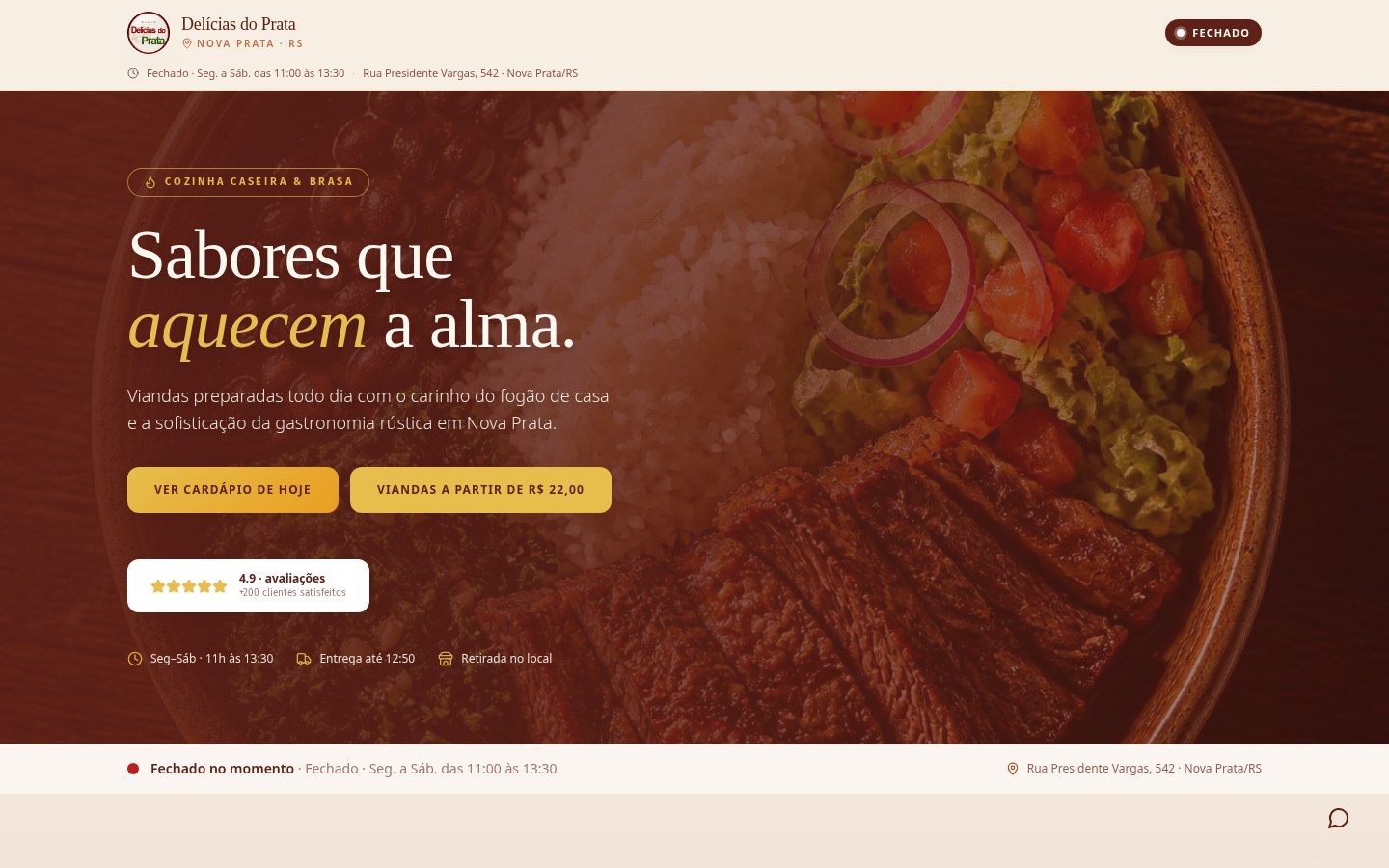 Início do site Delícias do Prata no computador